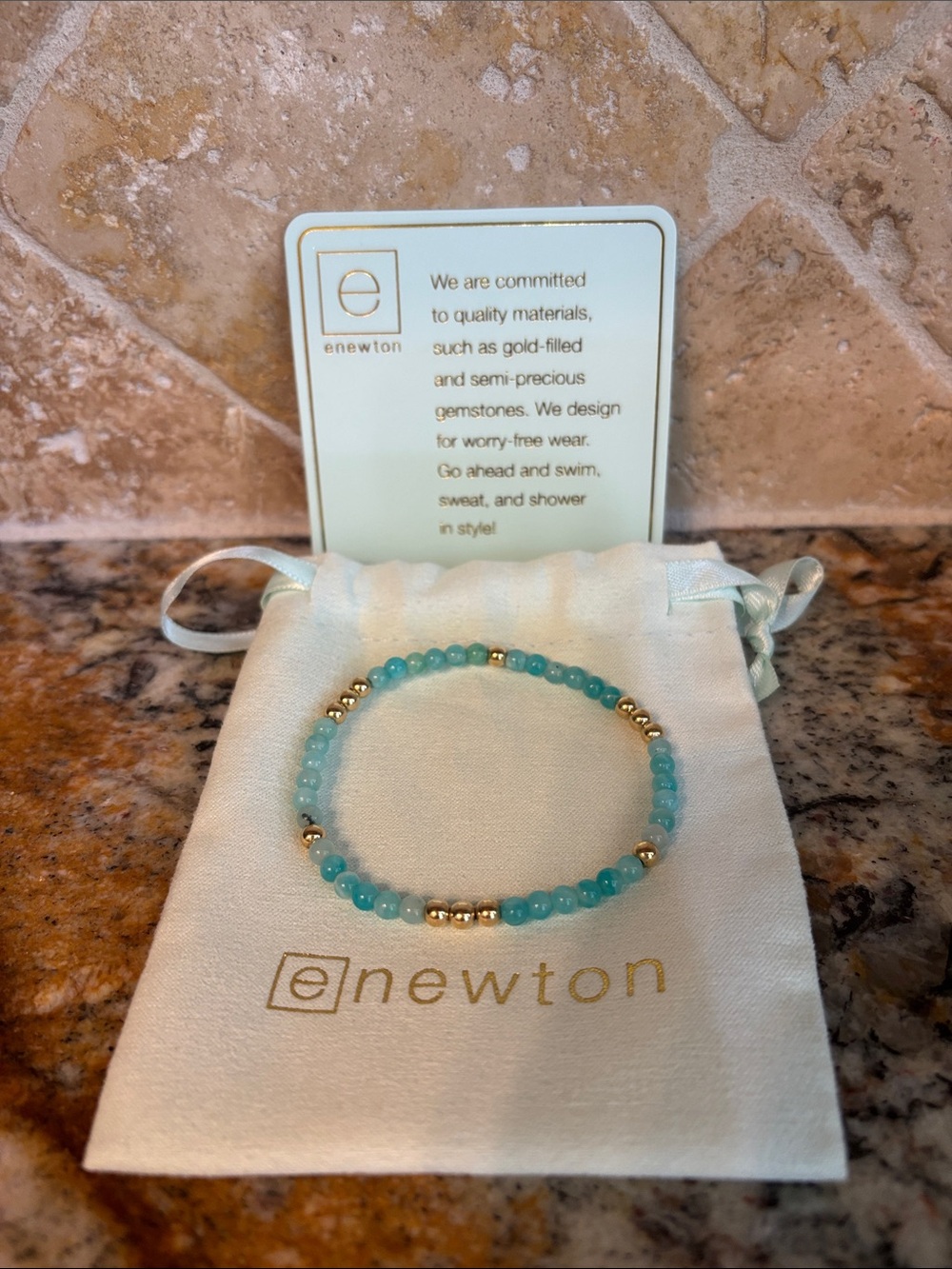 enewton Amazonite Aqua Bead Stretch Bracelet with Gold Accent Beads